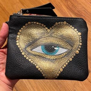 Au - one of a kind hand painted Good Luck Eye Ex Voto Sacred Heart Pouch Purse